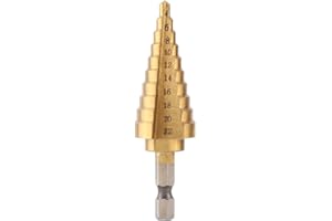 Step Drill Bit, 4-22mm Hex Shank Step Drill Hole Cutter High Speed Steel Titanium Coated HSS Step Cone Drill Bit Hole for Thi