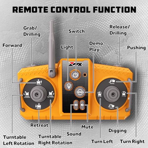GraceDuck RC Excavator Toy 3 in 1 Remote Control 2.4GHz - Beach and Construction Toys with Alloy Shovel, Crusher and Claw, 680° Spin, Construction Vehicle for Kids Ages 6-12