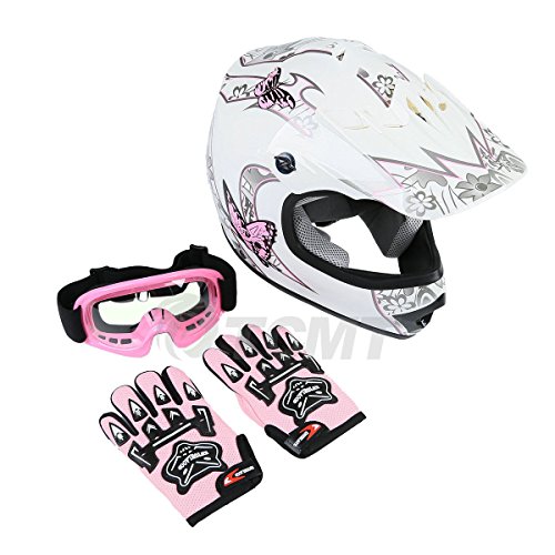 TCMT Dot Youth & Kids Motocross Offroad Street Helmet Pink Butterfly