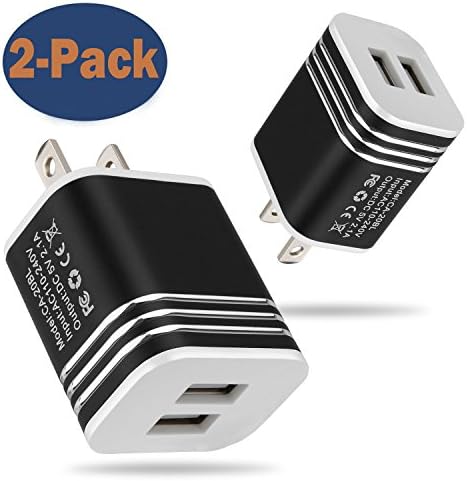 USB Wall Charger, Charging Brick LEEKOTECH 2-Pack 2.1A/5V Dual Port USB Plug Power Adapter for iPhone 7/7 Plus 6/6S Plus 5, iPad, Samsung Galaxy and More (Black)