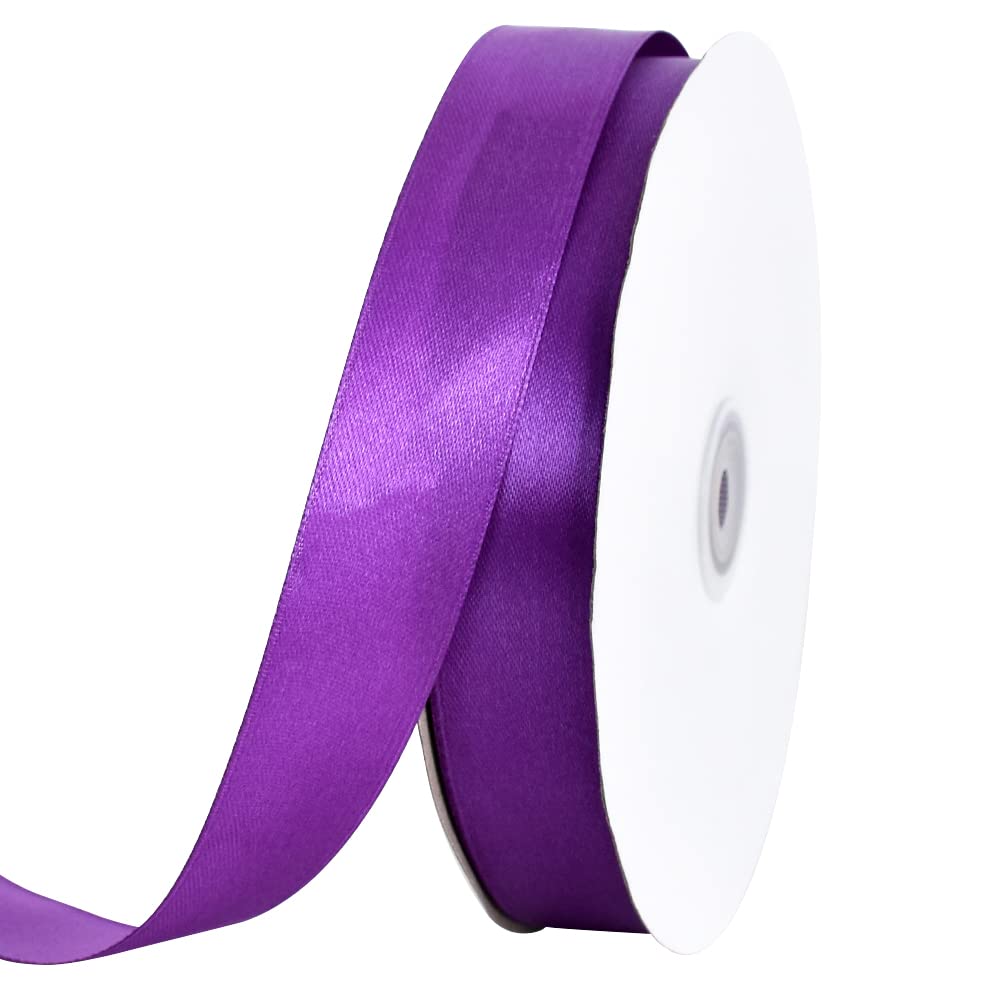 TONIFUL 1 Inch x 100yds Purple Satin Ribbon, Thin Solid Color Satin Ribbon for Gift Wrapping, Crafts, Hair Bows Making, Wedding Party Decoration, Invitation Cards, Floral Bouquets, Christmas — image 1