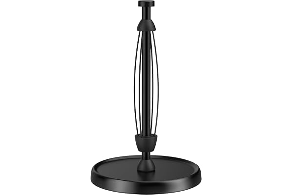 Paper Towel Holder Countertop, One-Handed Tear, Stainless Steel, Weighted Base, Black Paper Towel Holder Stand with Ratchet M