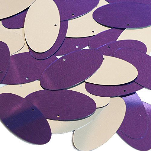 Purple Silver Sequin Oval Ellipse 1.5 inch Metallic Couture Paillettes. Made in USA. Loose sequins for embroidery, bridal, applique, arts, crafts, and embellishment.