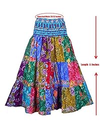BONYA falda larga de retazos de colores estilo bohemio hippie para dama, cintura elástica
