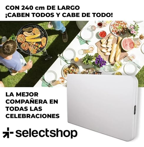 SELECTSHOP Mesa Plegable 2.40 Metros Comedor para Jardin Plegable De Plastico Resistente Tipo Portafolio Mesa de Trabajo Multiusos Comedor Grande para Jardin