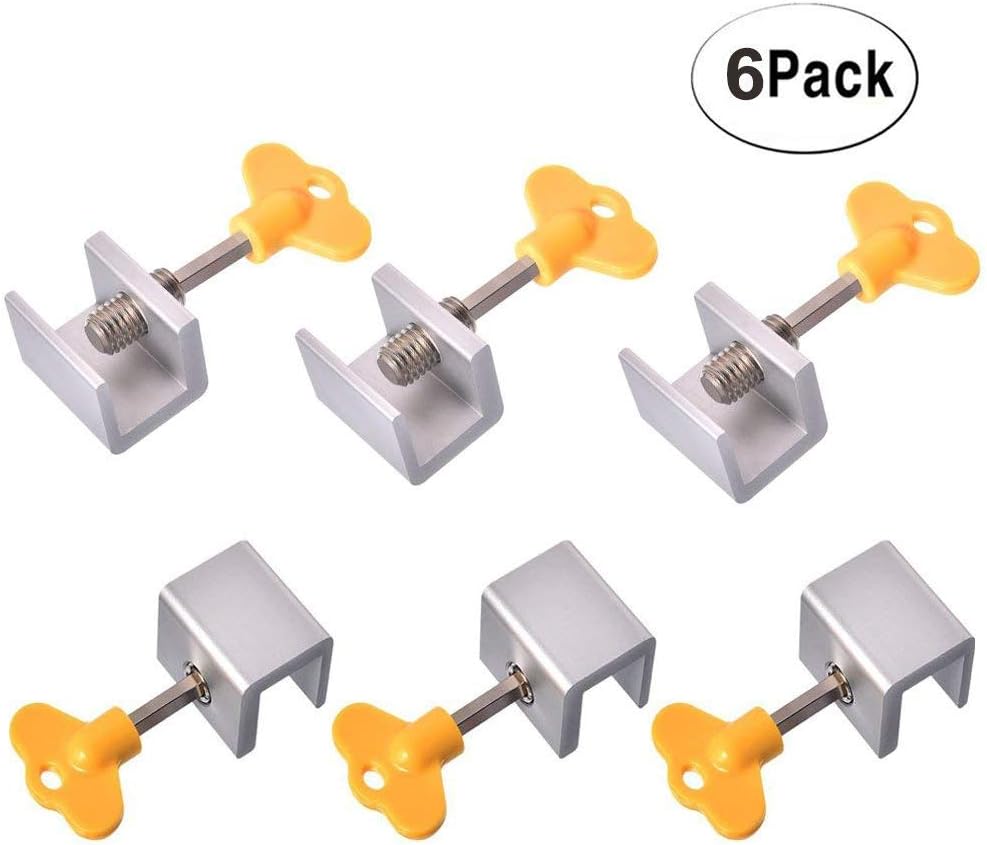 Sliding Window Locks Set Door Frame Security and Adjustable Window Locks with Key, 6 Pack