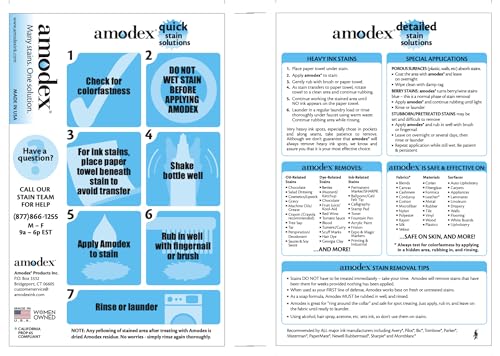 Amodex Ink & Stain Remover for Clothes, Leather and Skin - Removes Ink, Ballpoint, Sharpie, Grease and More, Works on Set-in Stains, Gentle but Powerful, 4oz/120ml Bottle (Pack of 2)