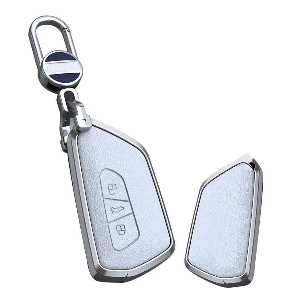 KUNIO Car Key Cover fit for VW Golf 8 R GTI GTE Atlas ID.3 ID.4 GTX ID.6X Crozz fit for Seat Leon MK4 fit for Skoda Accessories Leather Key Cover Key Holder Key Fob 3 Buttons White