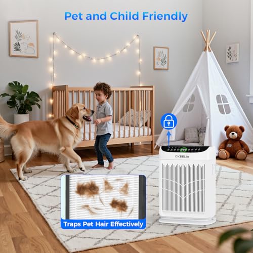 Air Purifiers for Home Large Room Up to 3000 Ft² with Washable Filters,AKEELIA HEPA Double-Sided Air Purifier with PM2.5 Air Quality Sensor, Aroma,15dB Sleep Mode, Air Cleaner for Pets Bedroom,White