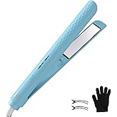 Quico Hair Straightener, 110-240V Global Travel Hair Straighteners for Women, 15s Fast Heating, Professional Negative Ion Flat Iron, Temp Memory, 320℉-450℉, Auto-Off, with Glove and Clips, Gift, Blue