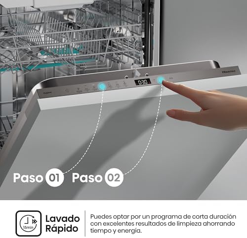 Hisense HV16D5 - Máquina de lavar louça integrada, classe D, 16 capacidade de serviços, altura 81,6cm x largura 59,8cm, secagem automática, programa automático, terceira bandeja, lavagem rápida de 15'