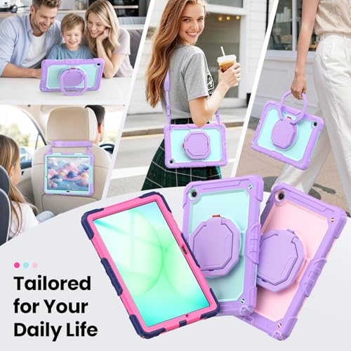 Sanyetral Galaxy Tab A11+ Case, Heavy Duty Case for Samsung Galaxy Tab A11 Plus/A9 Plus 11'' 2025/2023, with Screen Protector, 360 Rotating Stand and Pencil Holder (Cyan + Purple)