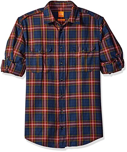Boss orange men s caedttoe plaid flannel roll sleeve button down …