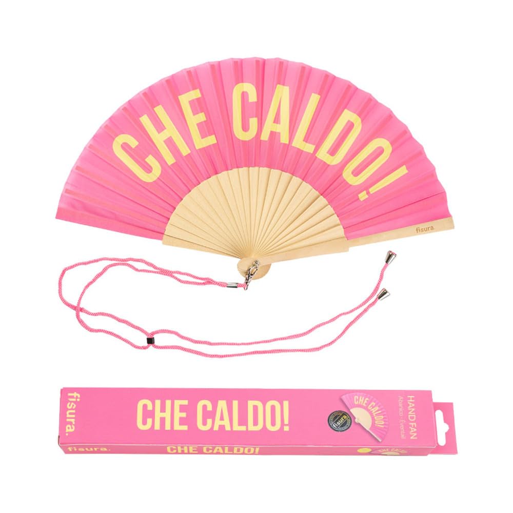 Fisura - Original handheld folding fan with the message in message in Italian and German wooden fan. Original holding Hand Fans. Fan with hanger included (Caldo, pink)