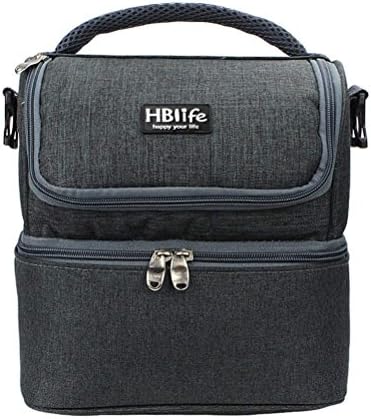 Insulated Lunch Bag Cooler Tote Bag Lunch Box Organizer with Adjustable Shoulder Strap for Outdoor Camping Beach BBQ,Double Deck Cooler Bag (Gray)