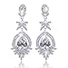 EVER FAITH Austrian Crystal CZ Teardrop Floral Leaf Dangle Earrings Clear Silver-Tone