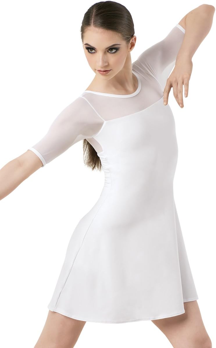 Balera Dress Girls Tunic for Dance with Mesh and Attachhed Biketard Shift Dress White Child Medium