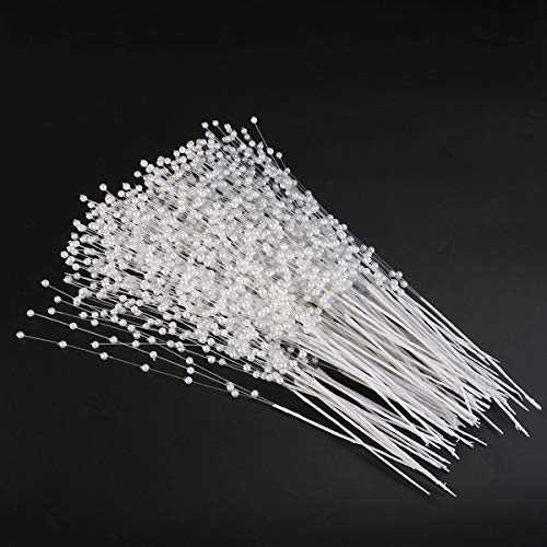 Canjoyn 100 Stems Pearl Sticks Beading on Wire Stems for DIY Garland Bridal Wedding Pearl Bouquet Home Party Decor Craft (Silver)