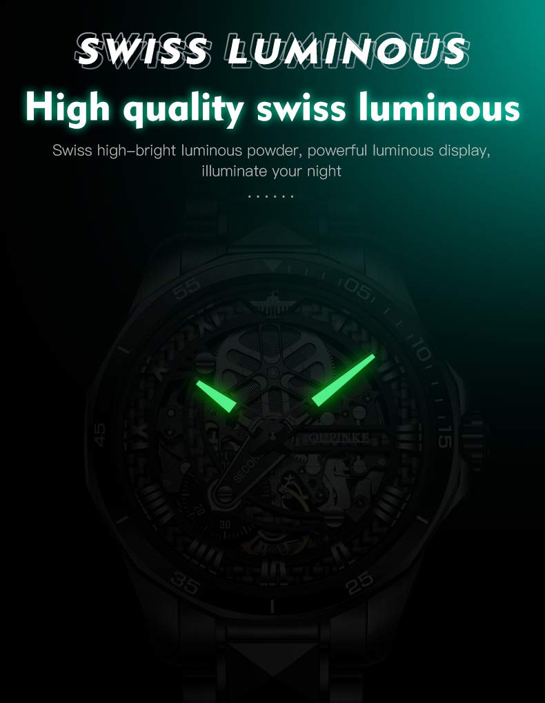 OLEVS Mens Automatic Watches for Men Skeleton Mechanical Luxury Black Silver Wrist Watches Waterproof Luminous Sapphire Crystal
