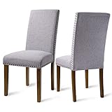 Merax PP036415 Set of 2 Fabric Dining Chairs with Copper Nails and Solid Wood Legs
