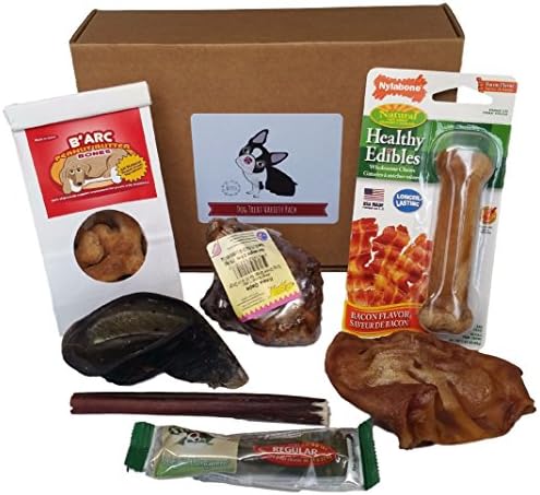 Dog Treats Made In USA Only Natural Cookies, Greenies, Edible Nylabone, Bully Stick, Cow Hoof, Pig's Ear, Knee Cap, Healthy Chews Variety Pack, Great Gift Box (Regular) by BK Pets