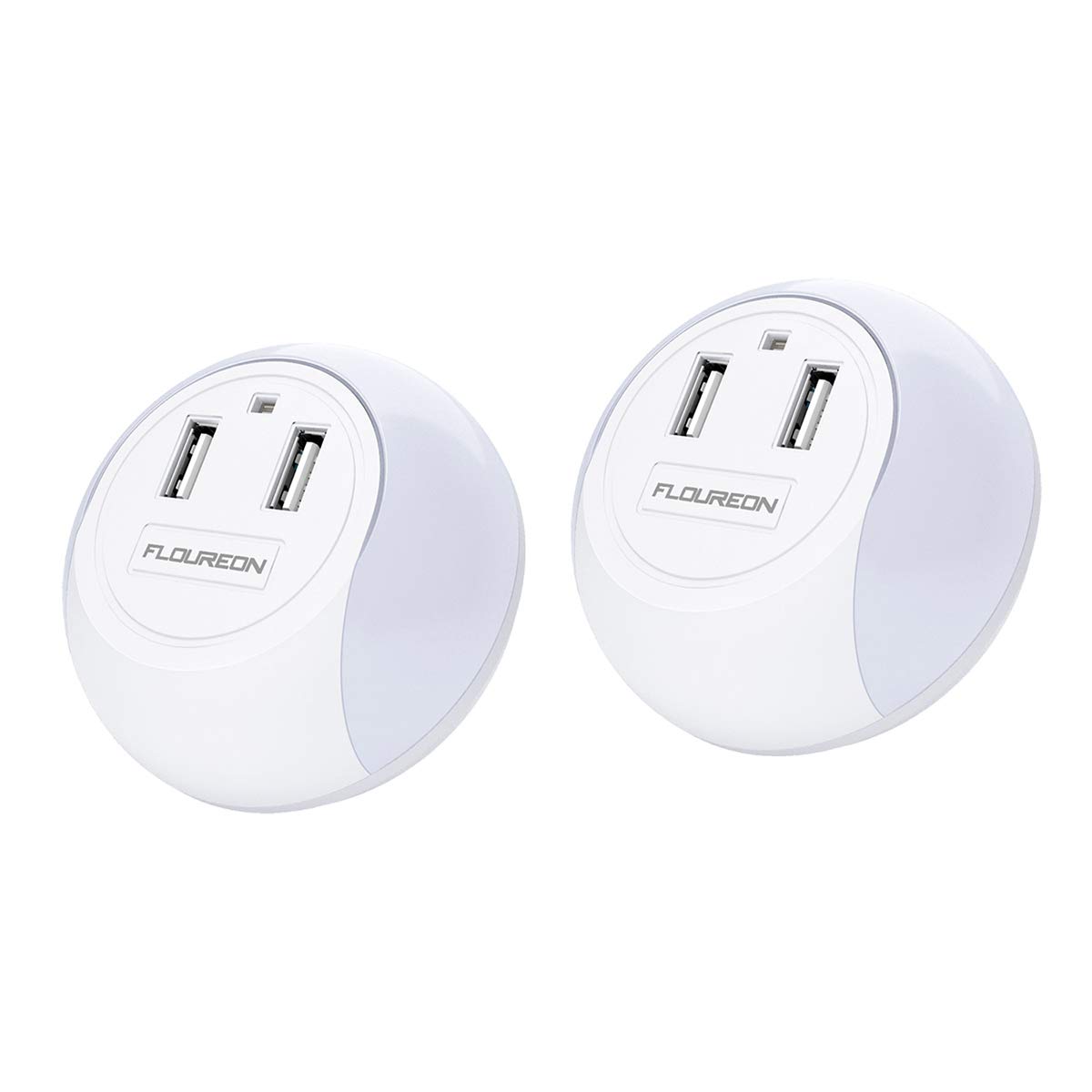 Floureon KF-8910 Led Night Light USB Charger Dusk to Dawn Sensor Dual USB Wall Plate Phone Charger (2 Pack)