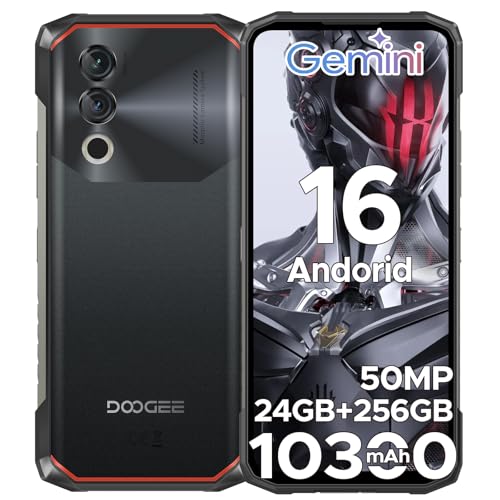 DOOGEERugged BLADE10POWER Android 16 Rugged Mobile Phone, 10300mAh 24GB+256GB/2TB Rugged Mobile, 6.6'' NFC Smartphone, Camera 50MP/Face ID/Fingerprint/Widevine L1/3 Card Slots/Dual 4G/GPS