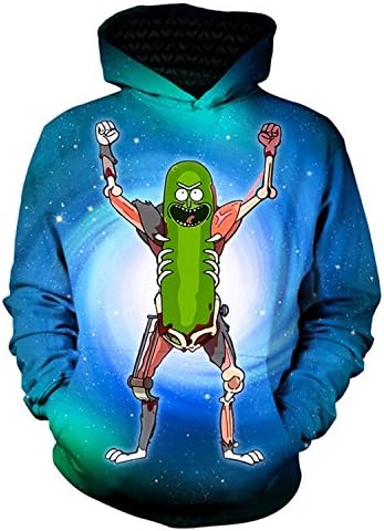 Hippie Hoodies 3D Hoodies Cartoon Rick and Morty Printed Women/Men Hip Hop Hoody Streetwear Hooded Sweatshirts (Pickle03, Small)