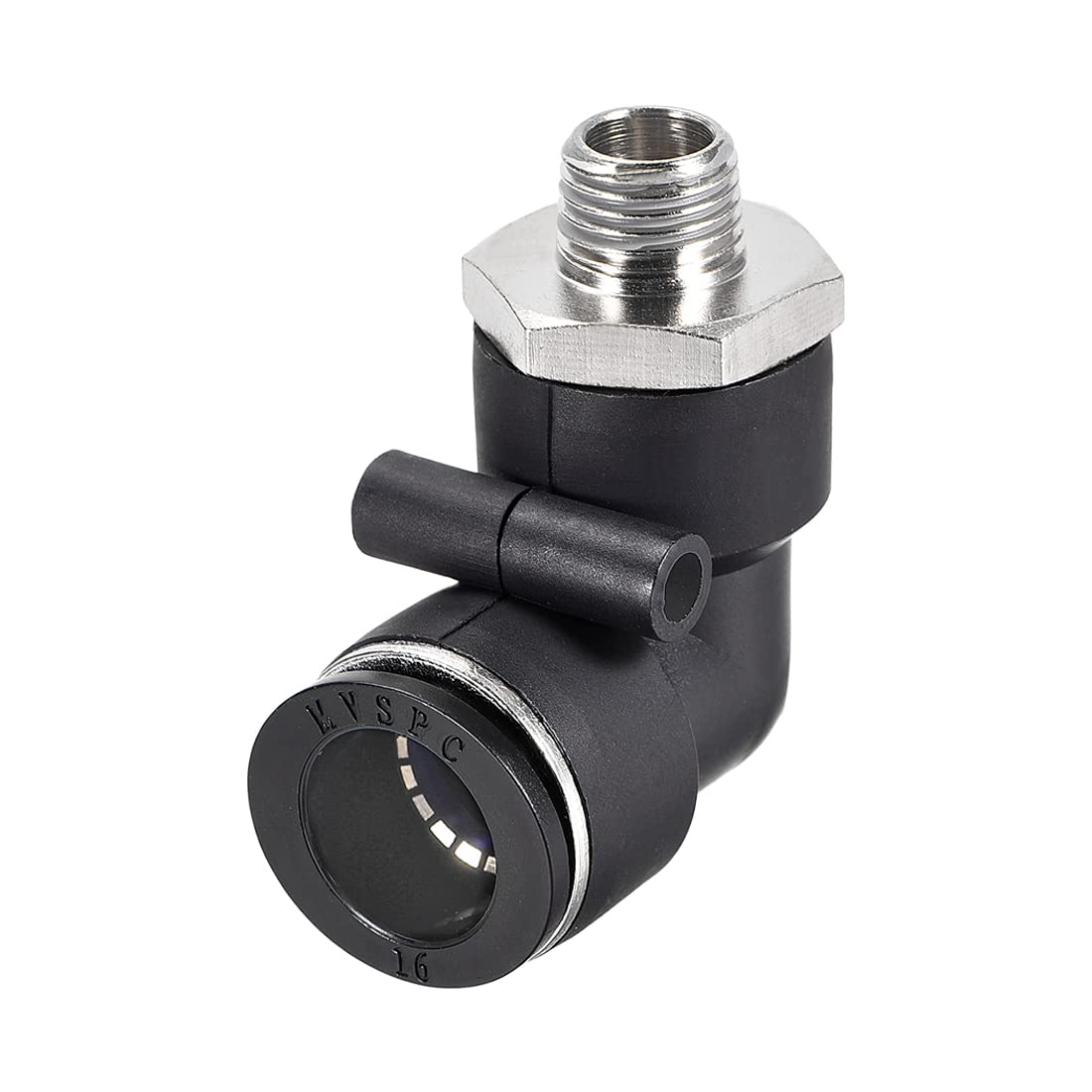 M METERXITY Push to Connect Tube Male Elbow Fitting - 90 Degree Pneumatic Air Push Quick Connect, Apply to Pipe Connection (16mm OD x 1/4NPT Thread, Black)