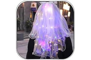 Bmirth White Short 2 Tiers Veils Bridal Wedding Veil Light up Veils Hair Bow Bachelorette Party Veil Hair Accessories