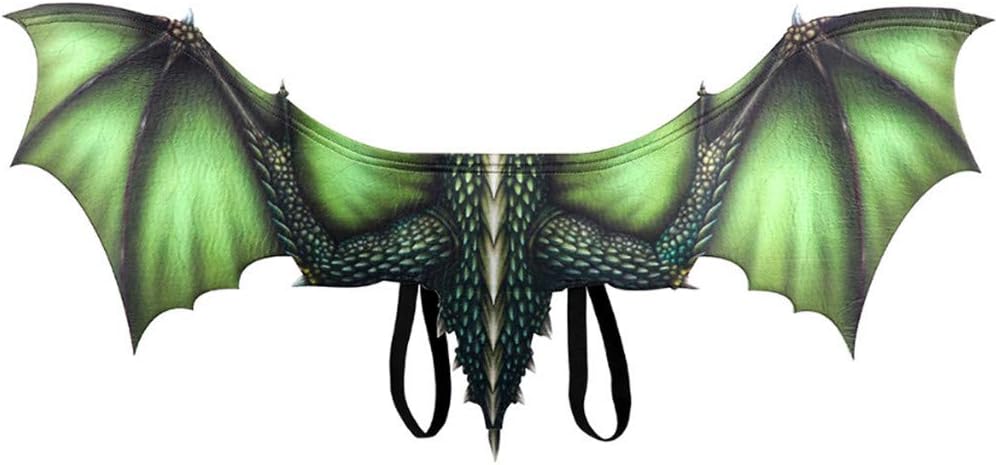 Kids Fantasy Halloween Dinosaurio Dragon Costume Child Animal Mask Wing Tail Accessory (Green)