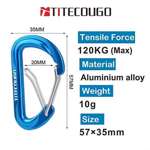 TITECOUGO 6cm D Shape Carabiner Clip Hook D-Ring Key Chain Nonlocking Durable Keychain Mini Carabiners 60mm Small dd Keyring Chains Ring Climbing Lighter Outdoor for Men and Women Sky Blue 2 PCS