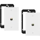 iwillink 2-Pack Shielded Cat6A Ethernet Wall Plate, 1-Port RJ45 Wall Plate | 1-Port Keystone Wall Plates with Cat 6A Shielded Coupler and Bracket, Female to Female Cat6a Wall Plate, Cat6a/Cat6/5e, PoE