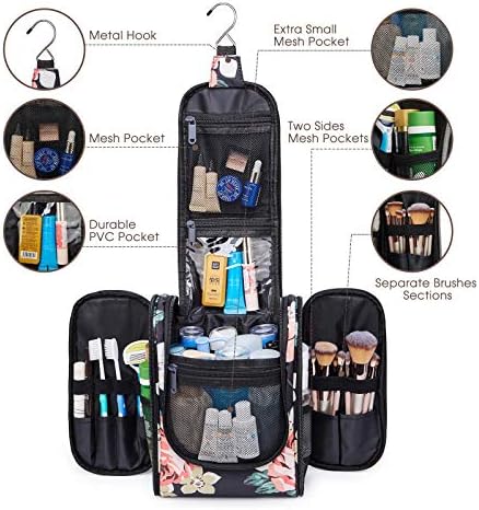 Hanging Travel Toiletry Bag Kit Cosmetic Makeup Organizer for Women and Men (Black Peony-1) 2 Hanging Travel Toiletry Bag Kit Cosmetic Makeup Organizer for Women and Men (Black Peony-1)