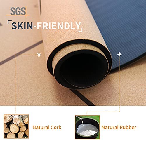 Anweller Tapis de Yoga en liège antidérapant en Caoutchouc Naturel, Tapis de Sport écologique avec Sangle de Transport et Sac de Transport Tapis de Gymnastique pour Salle de Gym, Sport en Plein air