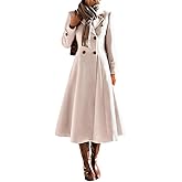 Kinghua Long Wool Coats for Women Fall Winter V Neck PeaCoat Double Breasted Dressy Blazer Jackets Trench Coat with Pockets