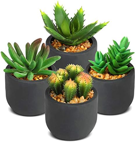 Myartte Artificial Succulent Plants Fake Succulents Mini Faux Plants for Home/Office Docor (Gray Cement A)