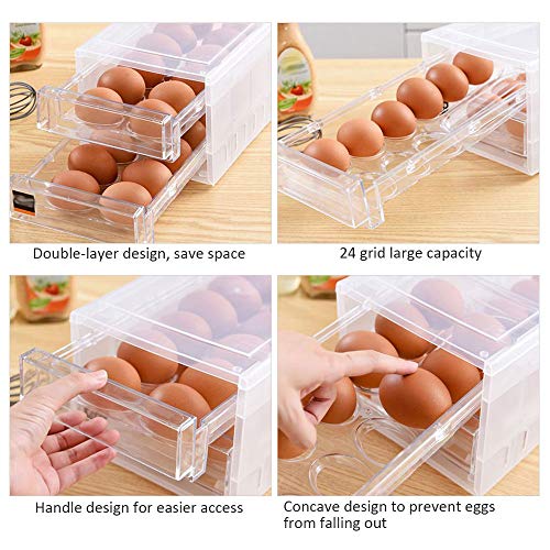 Refrigerator Egg Storage Bin, Drawer Doublelayer Stackable Fridge Egg
