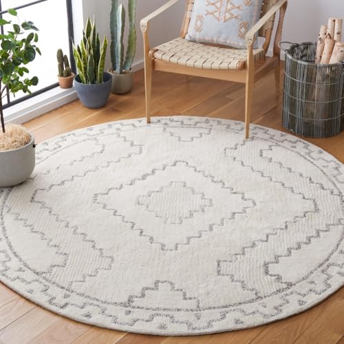 SAFAVIEH Casablanca Collection 6' Round Ivory/Grey CSB205F Handmade Moroccan Wo…