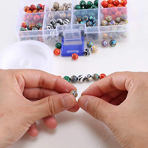ManYee 200pcs Marble Glass Beads for Jewelry Craft Making Supplies 8mm Round Beads 7 Mixed Colors Marbleized Beads for Bracelets Necklaces Lampwork Beads with 8M Fishing Cord