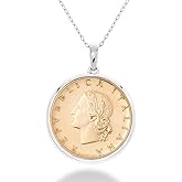 Miabella 925 Sterling Silver Italian Genuine 20-Lira Medallion Coin Chain Pendant Necklace for Women 18 Inch Made in Italy