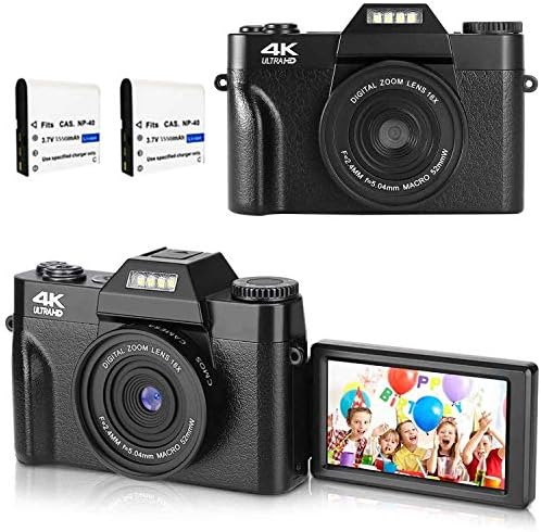 デジカメ デジタルカメラ コンパクト 4k 4800万画素 ビデオカメラ 3インチ180度反転スクリーン ウェブカメラ機能 自撮りカメラ 16xデジタルズーム Micro Sdカード128gb対応 日本語説明書付き 日本語システムサポート 2つの1500mah電池 初心者 誕生日 プレゼント クリスマス