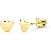14k Yellow OR White Gold Heart Stud Earrings with Screw Back