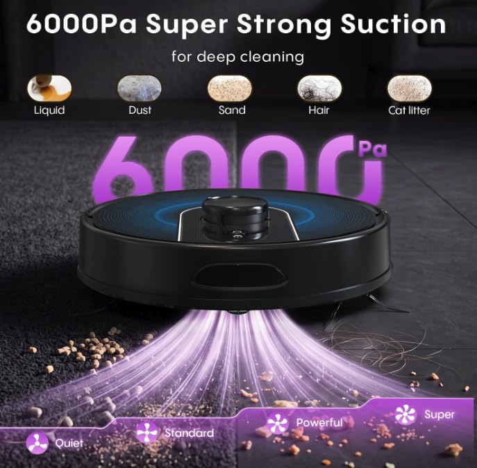 Robot Vacuum and Mop Combo with Self-Emptying Station, 6000Pa Suction, LiDAR Mapping, App/Alexa Control, 90 Days Hands-Free Cleaning for Carpets and Hard Floors