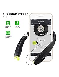 lbell Upgrade auricular bluetooth, auriculares Bluetooth plegable con retráctil auriculares inalámbrico Bluetooth auriculares con micrófono para iPhone 8 7 SE 6 6 Plus 5 5S y Android teléfonos inteligentes (Negro + Verde)