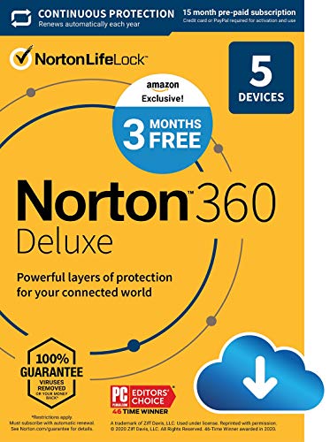 EXCLUSIVE Norton 360 Deluxe – Antivirus software for 5 Devices with Auto Renewal - 15 Month Subscription - 3 Months FREE…