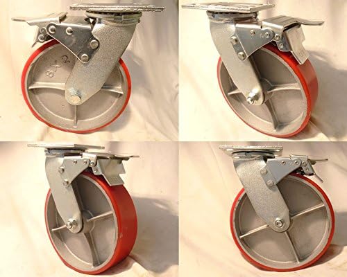 8" X 2" Swivel Caster Heavy Duty Polyurethane Wheel on Steel Hub with Total Lock Brake 1400lb Tool Box