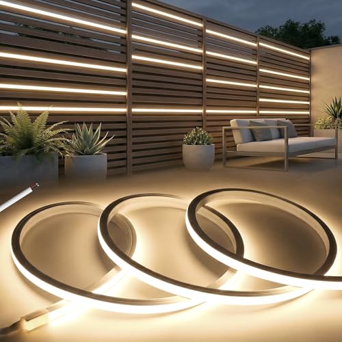 LED Strip 5 m, 24 V Silicone LED Lights Outdoor Room Waterproof IP65 Flexible Strips for Indoor Kitchen Under Furniture, Natural White 4000 K Rope Light for Bedroom Bar, without Transformer