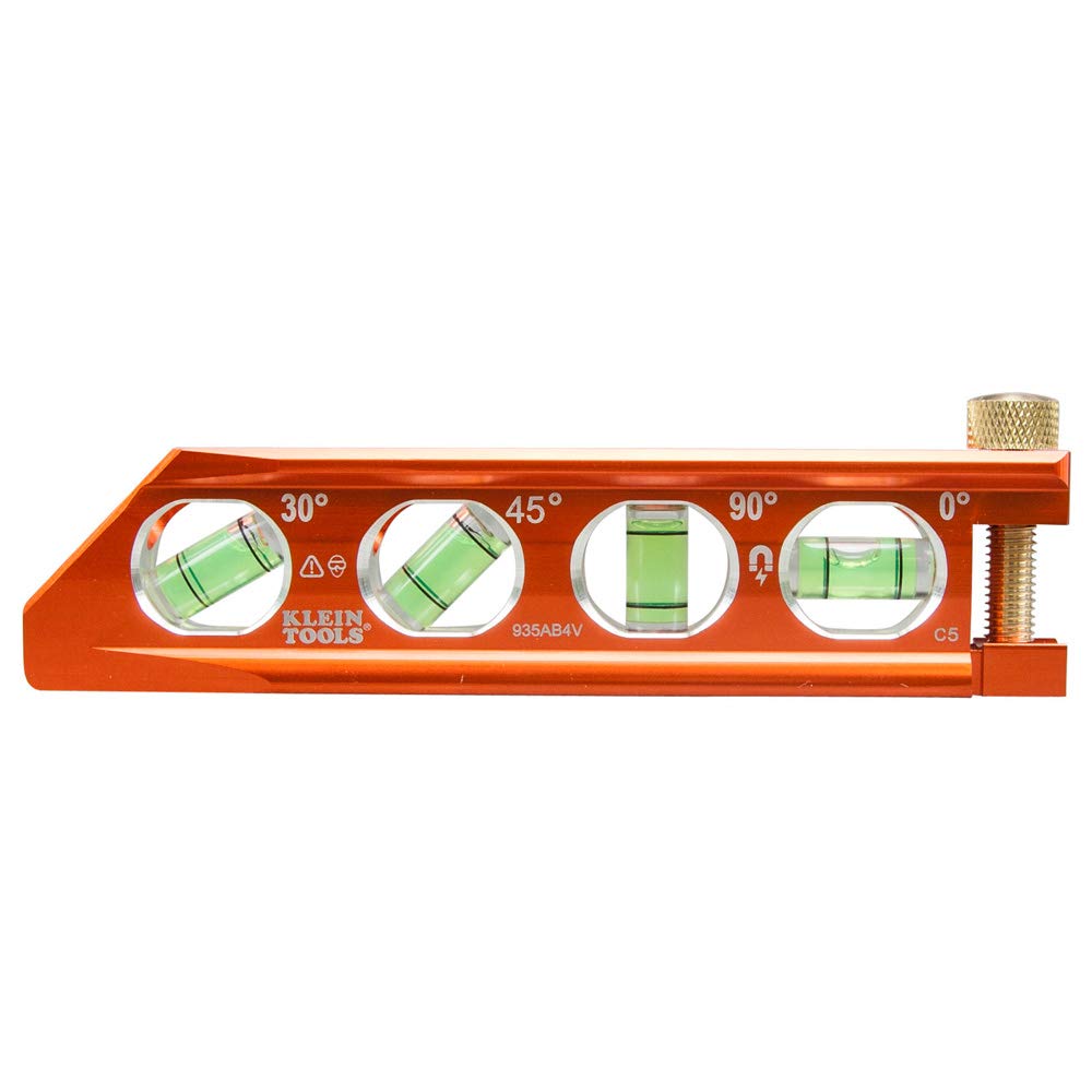 Klein Tools 935AB4V Torpedo Level, Magnetic, 4 Vial for Conduit Bending & More with V-Groove & Magnet Track