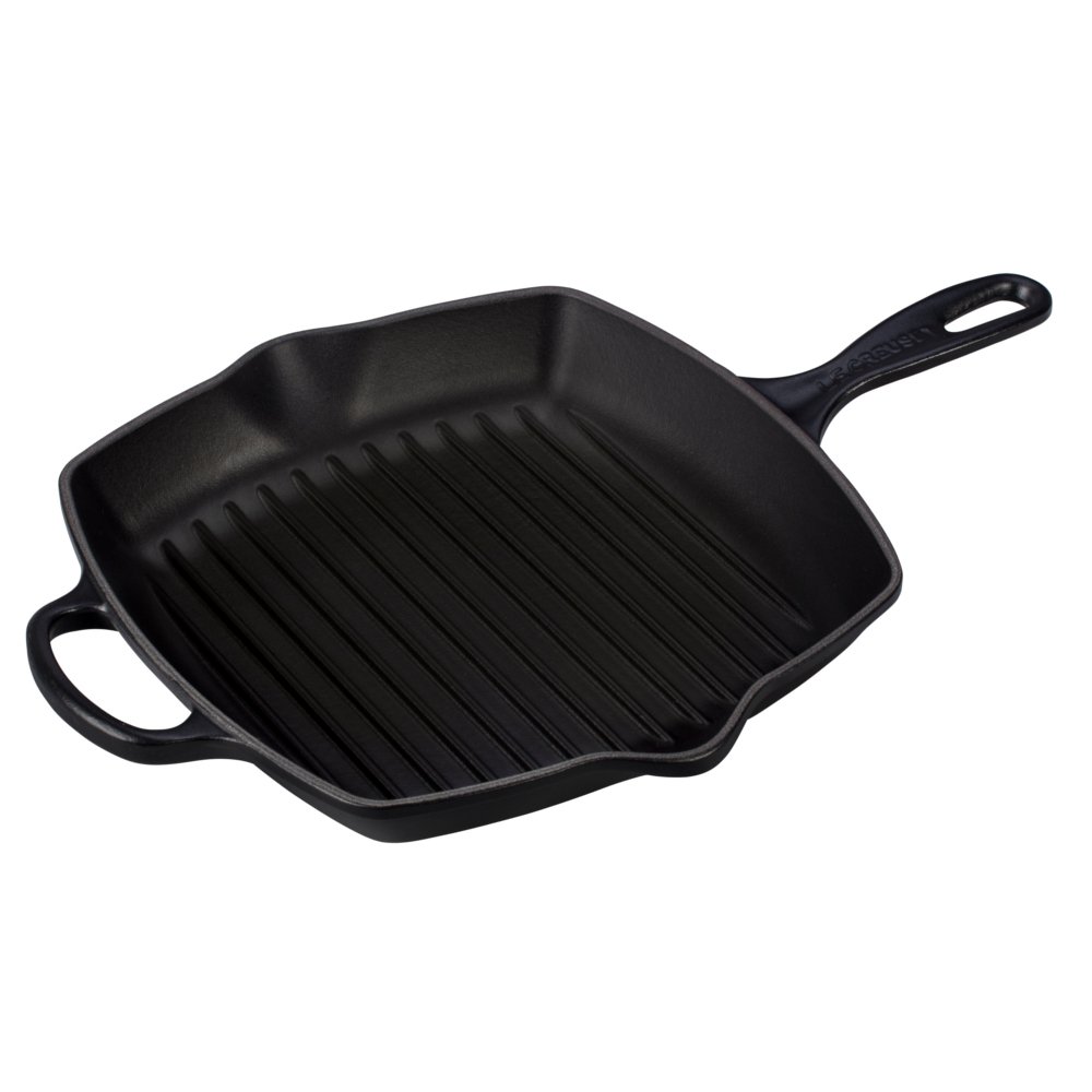 LE CREUSET Signature Enamelled Cast Iron Grillit Frying Pan with Helper Handle and Two Pouring Lips, for All Hob Types and Ovens, 26 cm, Matte Black, 20183260000422